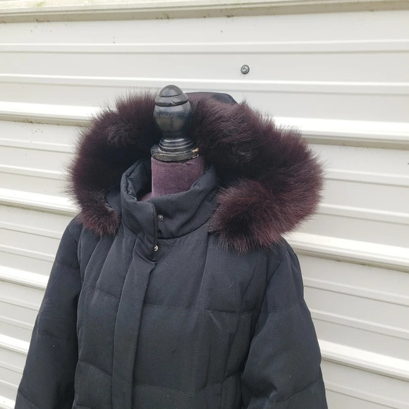 Gallery Women's Fox Fur Collar Puffer Coat Platinum Black Burgundy Red Sz L - Picture 7 of 13